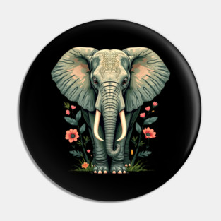 Botanical Elephant Wildlife Portrait Pin