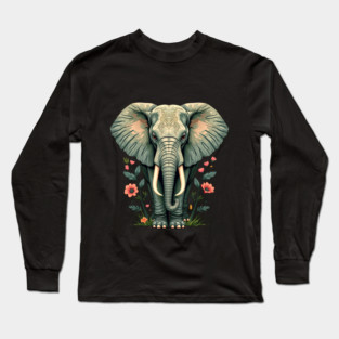 Botanical Elephant Wildlife Portrait Long Sleeve T-Shirt