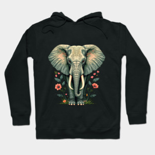 Botanical Elephant Wildlife Portrait Hoodie