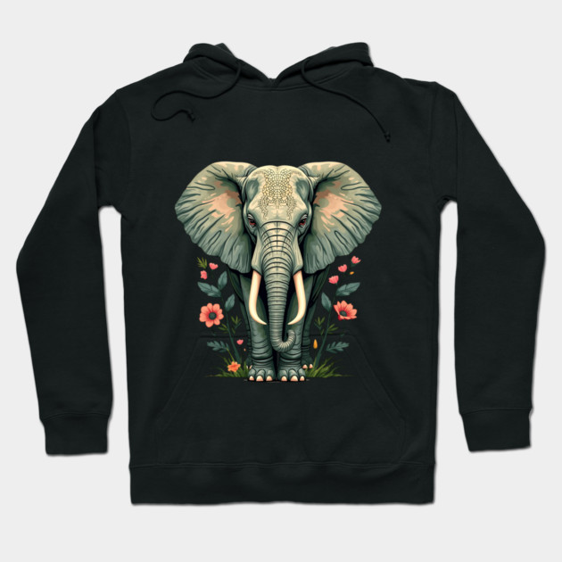 Botanical Elephant Wildlife Portrait Hoodie by BirdsnStuff