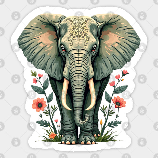 Botanical Elephant Wildlife Portrait Sticker by BirdsnStuff
