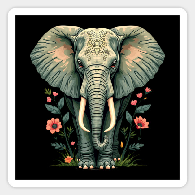 Botanical Elephant Wildlife Portrait Magnet by BirdsnStuff