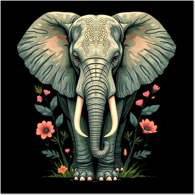 Botanical Elephant Wildlife Portrait Wall Art by BirdsnStuff
