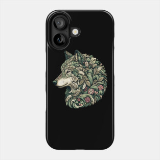Botanical Wolf Wildlife Portrait Illustration Phone Case