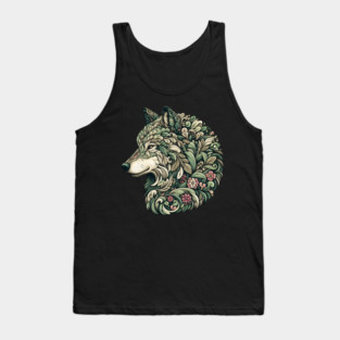 Botanical Wolf Wildlife Portrait Illustration Tank Top