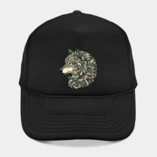 Botanical Wolf Wildlife Portrait Illustration Hat