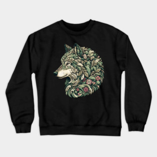 Botanical Wolf Wildlife Portrait Illustration Crewneck Sweatshirt