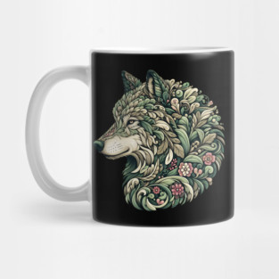 Botanical Wolf Wildlife Portrait Illustration Mug