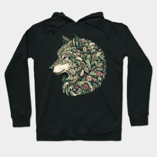 Botanical Wolf Wildlife Portrait Illustration Hoodie