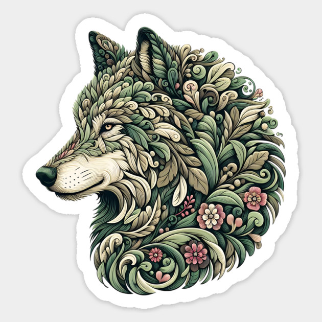 Botanical Wolf Wildlife Portrait Illustration Magnet by BirdsnStuff