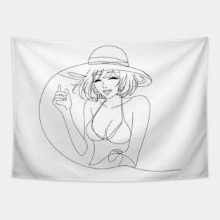 Woman Portrait Line Art Tapestry