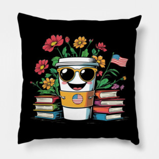 books and coffee flower Pillow