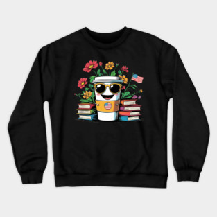 books and coffee flower Crewneck Sweatshirt