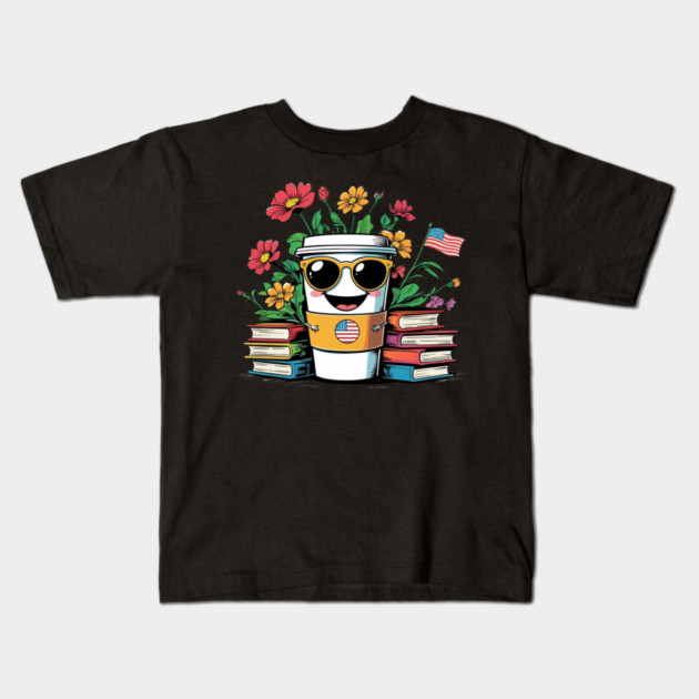 books and coffee flower Kids T-Shirt by SR8891