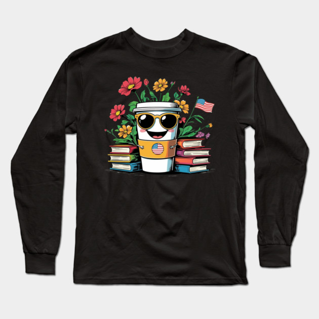 books and coffee flower Long Sleeve T-Shirt by SR8891