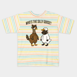 Funny "Who's The Silly Goose?" Raccoon and Goose Kids T-Shirt