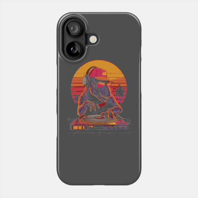 Funny T-Rex Dinosaur DJ Retrowave T-Shirt Phone Case by TuncGK
