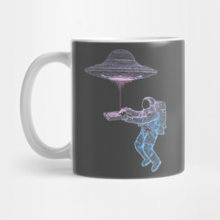 Funny Astronaut and UFO Pizza Delivery T-Shirt Mug
