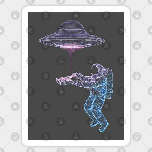 Funny Astronaut and UFO Pizza Delivery T-Shirt Sticker by TuncGK
