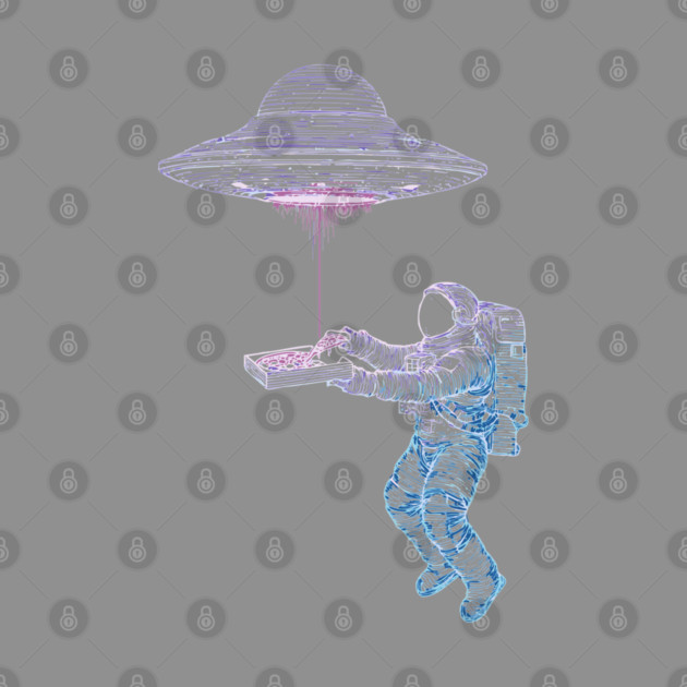 Funny Astronaut and UFO Pizza Delivery T-Shirt by TuncGK