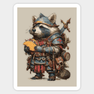 Funny Raccoon Knight with Taco T-Shirt Sticker