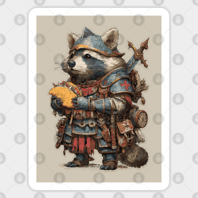 Funny Raccoon Knight with Taco T-Shirt Sticker by TuncGK
