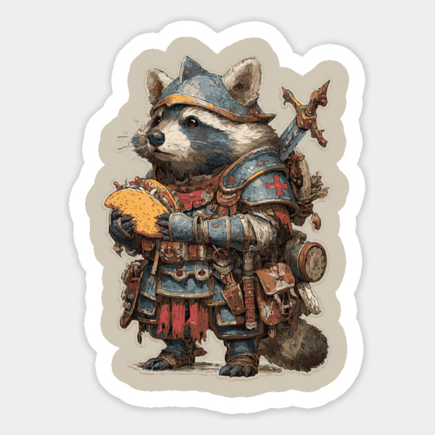 Funny Raccoon Knight with Taco T-Shirt Magnet by TuncGK