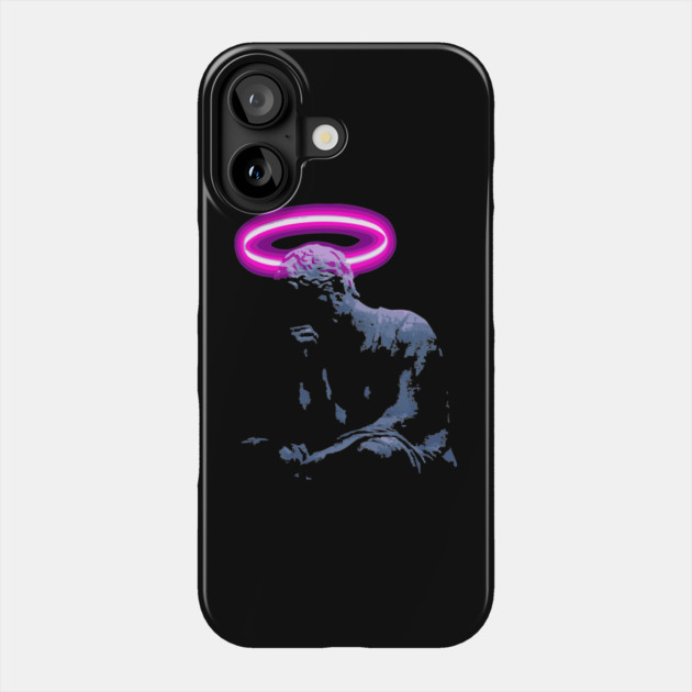 Neon Halo Thinker Statue Vaporwave T-Shirt Phone Case by TuncGK