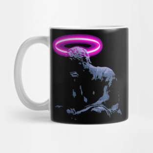 Neon Halo Thinker Statue Vaporwave T-Shirt Mug