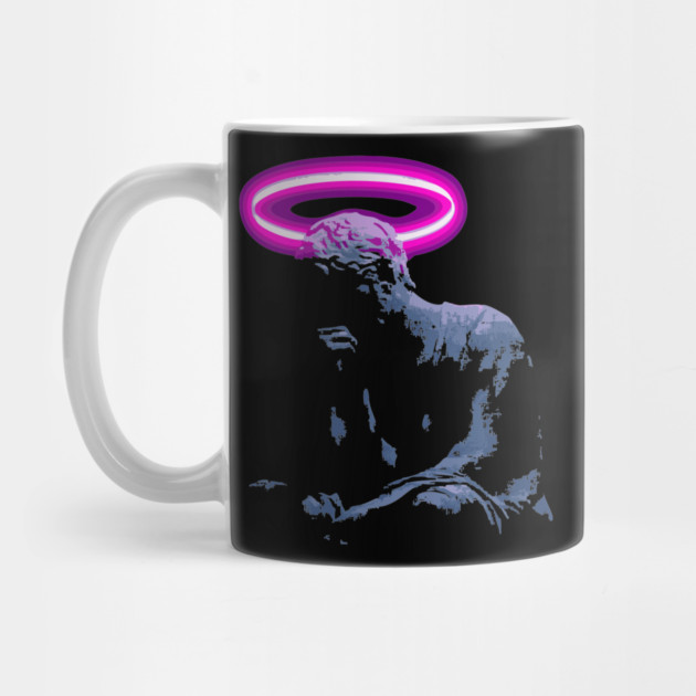 Neon Halo Thinker Statue Vaporwave T-Shirt by TuncGK
