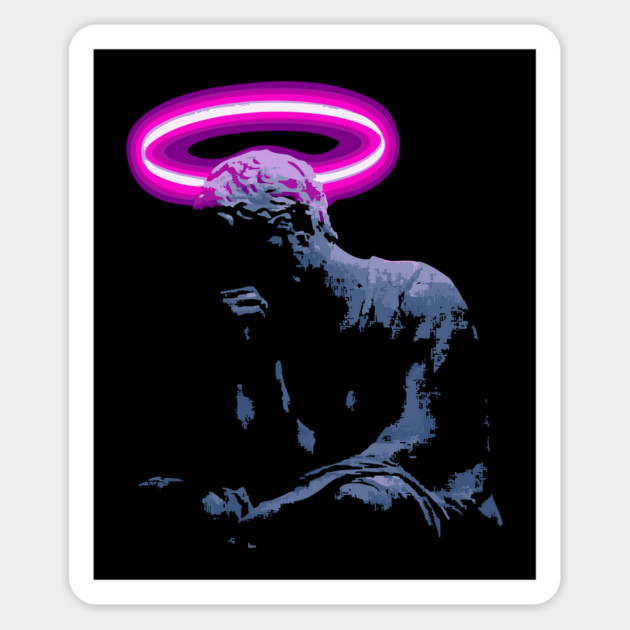 Neon Halo Thinker Statue Vaporwave T-Shirt Magnet by TuncGK