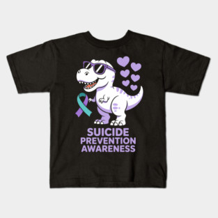 T rex Dinosaur Suicide Prevention Awareness Day Kids T-Shirt