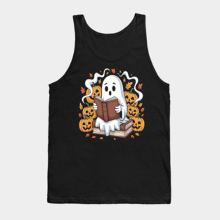 Ghost Book Reading Boo Spooky Halloween Tank Top