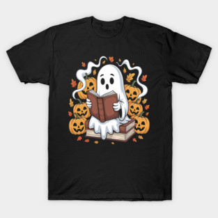 Ghost Book Reading Boo Spooky Halloween T-Shirt