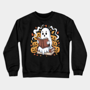 Ghost Book Reading Boo Spooky Halloween Crewneck Sweatshirt