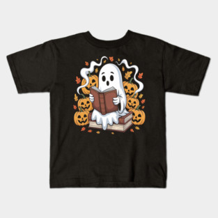 Ghost Book Reading Boo Spooky Halloween Kids T-Shirt