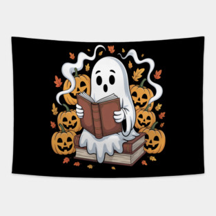 Ghost Book Reading Boo Spooky Halloween Tapestry