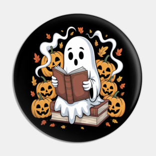 Ghost Book Reading Boo Spooky Halloween Pin