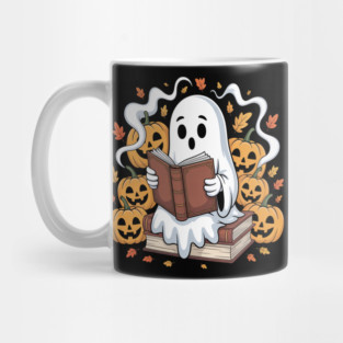 Ghost Book Reading Boo Spooky Halloween Mug