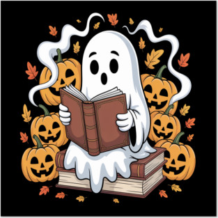 Ghost Book Reading Boo Spooky Halloween Posters and Art