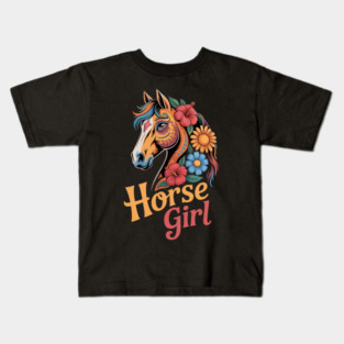 Horse Girl - Equestrian Floral Kids T-Shirt