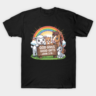 Cute Bible Animals with Rainbow Sign T-Shirt