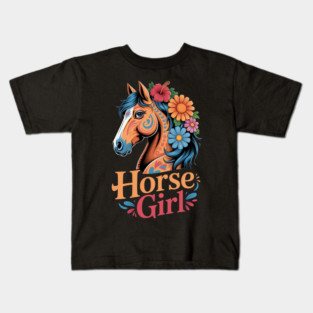 Horse Girl - Equestrian Floral Kids T-Shirt