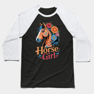Horse Girl - Equestrian Floral Baseball T-Shirt
