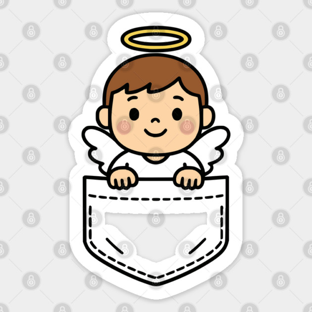 Cute Angel Pocket Pal Funny Religious Christmas Holiday Sticker by Yesteeyear