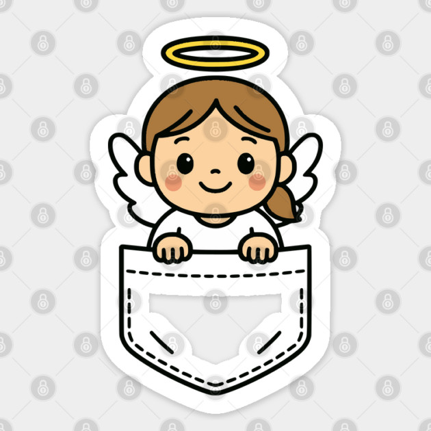 Cute Girl Angel Pocket Pal Sweet Religious Christmas Holiday Sticker by Yesteeyear
