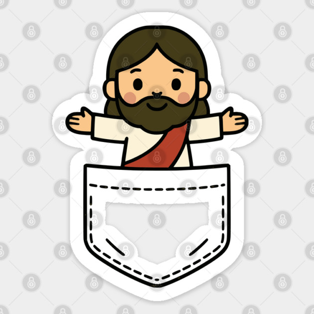 Cute Jesus Pocket Pal Funny Christian Faith Religion Sticker by Yesteeyear