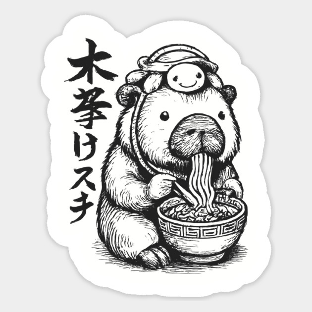 Cute Capybara and Turtle Backpack Ramen Magnet by JessArty