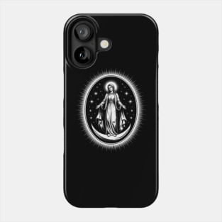 Assumption of Mary – Mystical Celestial Illustration in Black and White Phone Case