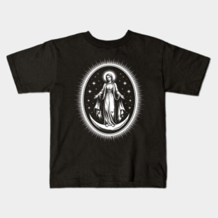 Assumption of Mary – Mystical Celestial Illustration in Black and White Kids T-Shirt